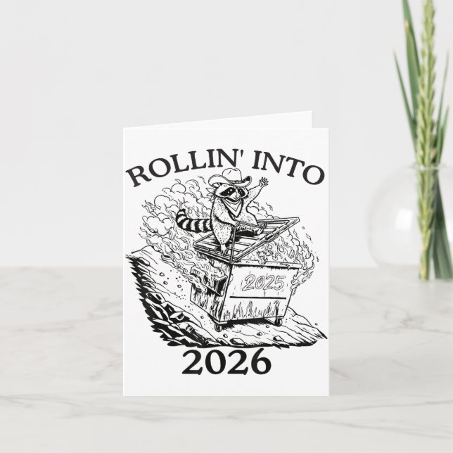 Rollin’ Into 2026 Dumpster Fire New Year Party Fun Card (Front)