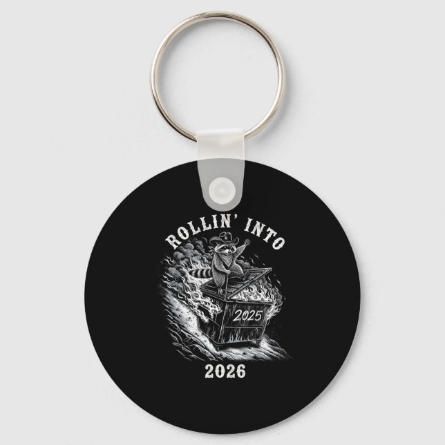 Rollin' Into 2026 Funny Cowboy Raccoon Happy New Y Key Ring (Front)