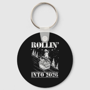 Rollin' Into 2026 Funny Raccoon Dumpster Fire Art  Key Ring