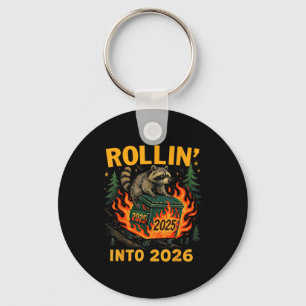 Rollin’ Into 2026 Funny Raccoon Dumpster Fire  Key Ring