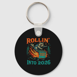 Rollin’ Into 2026 Funny Raccoon Dumpster Fire  Key Ring