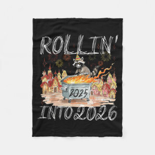 Rollin' Into 2026 Happy New Year Raccoon Men Women Fleece Blanket