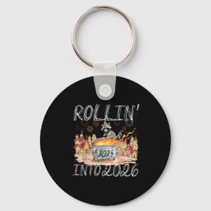 Rollin' Into 2026 Happy New Year Raccoon Men Women Key Ring