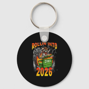Rollin Into 2026 New Year 2026 Raccoon Cowboy Vint Key Ring
