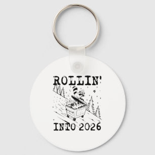 Rollin’ Into 2026 Raccoon Dumpster Fire Funny New  Key Ring