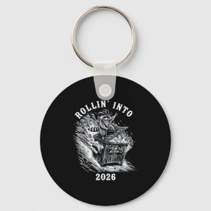 Rollin Into 2026 Raccoon Funny Dumpster Fire 2025 Key Ring