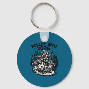 Rollin Into 2026 Raccoon Funny Dumpster Fire 2025 Key Ring
