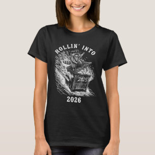 Rollin Into 2026 Raccoon Funny Dumpster Fire 2025  T-Shirt