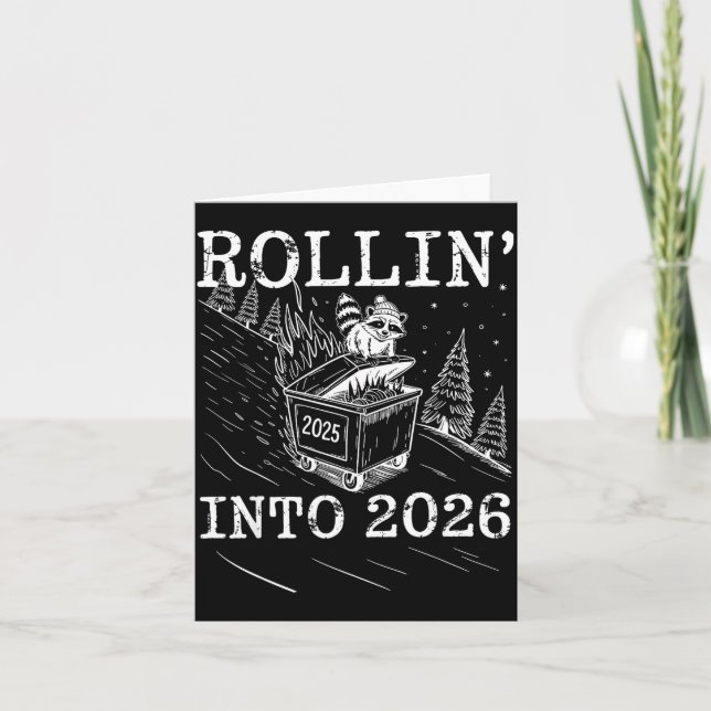 Rollin’ Into 2026 Racoon Dumpster Fire New Year M Card (Front)