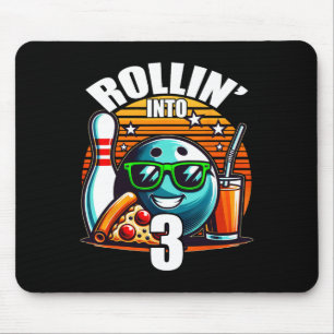 Rollin Into 3 Bowling Birthday Party 3rd Birthday Mouse Pad