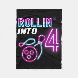Rollin' Into 4 Birthday Party Bowling Bday Party  Fleece Blanket