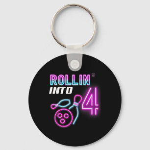 Rollin' Into 4 Birthday Party Bowling Bday Party Key Ring