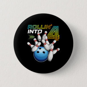 Rollin Into 4 Retro Bowling Birthday Party 4th Bir 6 Cm Round Badge