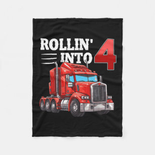 Rollin Into 4 Semi-trailer Truck 4th Bday 4 Years Fleece Blanket