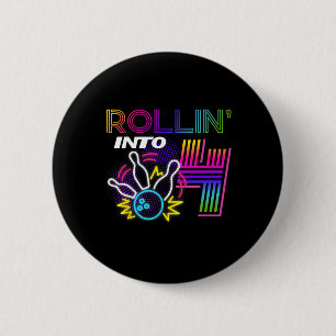 Rollin Into 4 Year Old Birthday Bowling Party 4th 6 Cm Round Badge