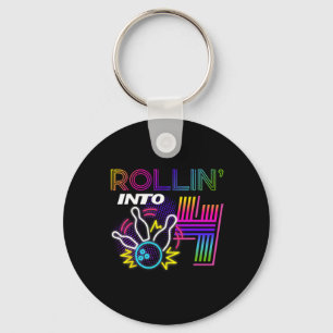 Rollin Into 4 Year Old Birthday Bowling Party 4th Key Ring