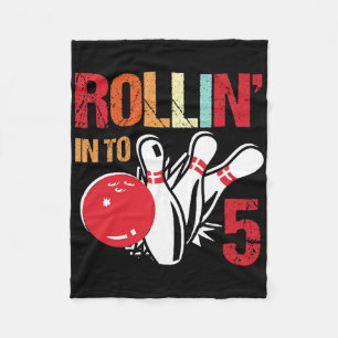 Rollin Into 5 Bowling Birthday Party 5th Birthday Fleece Blanket