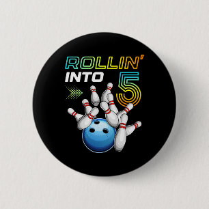Rollin Into 5 Retro Bowling Birthday Party 5th Bir 6 Cm Round Badge