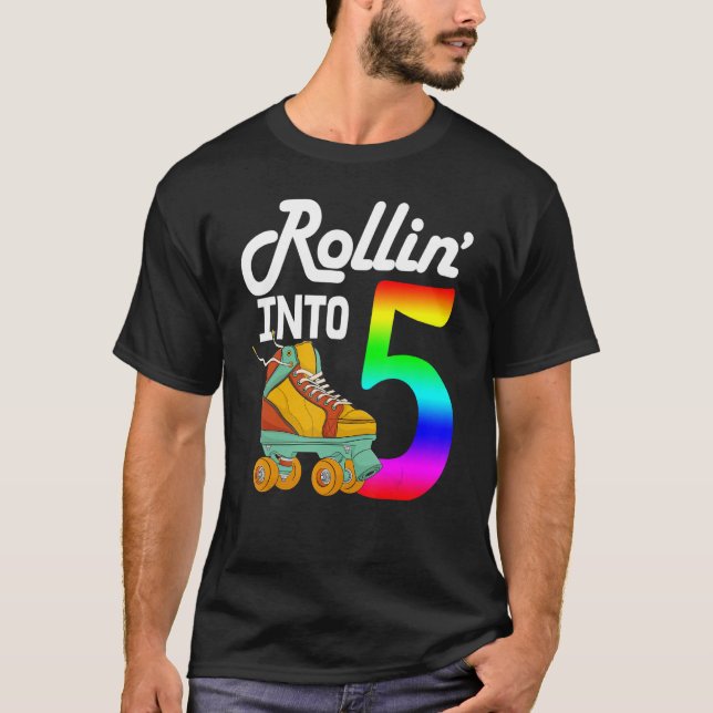 Rollin Into 5   Women Skating Rolling Shoes Birthd T-Shirt (Front)
