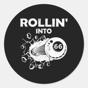 Rollin Into 66 Billiards 66th Birthday Flaming Bil Classic Round Sticker