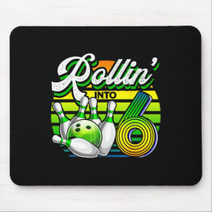 Rollin' Into 6 Retro Bowling Ball 6th Birthday Par Mouse Pad