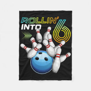 Rollin Into 6 Retro Bowling Birthday Party 6th Bir Fleece Blanket