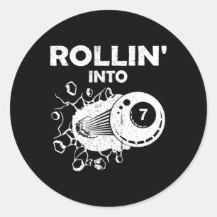 Rollin Into 7 Billiards 7th Birthday Flaming Billi Classic Round Sticker