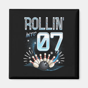 Rollin' Into 7 Bowling Birthday 7th Bowler Bday Pa Magnet