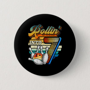 Rollin Into 7 Bowling Birthday Party 7th Birthday 6 Cm Round Badge