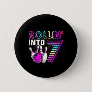 Rollin Into 7 Bowling Birthday Party 7th Birthday 6 Cm Round Badge