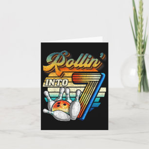 Rollin Into 7 Bowling Birthday Party 7th Birthday  Card