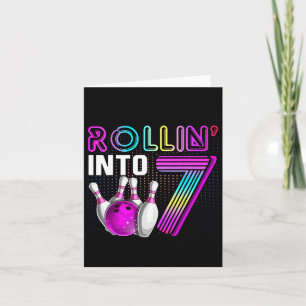 Rollin Into 7 Bowling Birthday Party 7th Birthday  Card