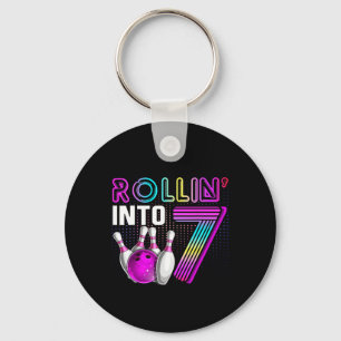 Rollin Into 7 Bowling Birthday Party 7th Birthday Key Ring