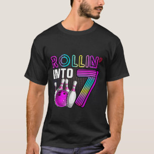 Rollin Into 7 Bowling Birthday Party 7th Birthday T-Shirt