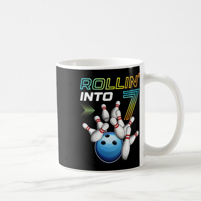 Rollin Into 7 Retro Bowling Birthday Party 7th Bir Coffee Mug (Right)