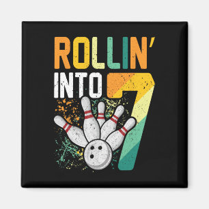 Rollin Into 7 Retro Bowling Birthday Party 7th Bir Magnet