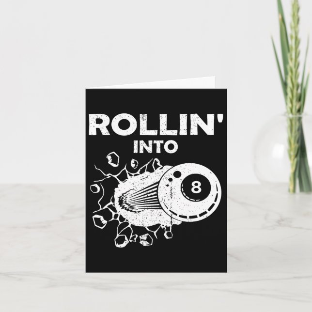Rollin Into 8 Billiards 8th Birthday Flaming Billi Card (Front)