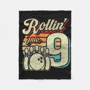 Rollin Into 9 Bowling Birthday Party 9th Birthday Fleece Blanket