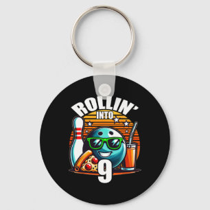 Rollin Into 9 Bowling Birthday Party 9th Birthday Key Ring
