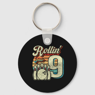 Rollin Into 9 Bowling Birthday Party 9th Birthday Key Ring