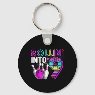 Rollin Into 9 Bowling Birthday Party 9th Birthday Key Ring
