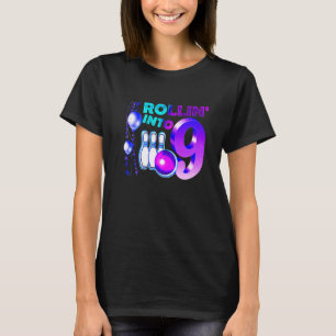 Rollin Into 9 Bowling Birthday Party 9th Birthday T-Shirt