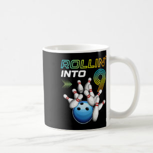 Rollin Into 9 Retro Bowling Birthday Party 9th Bir Coffee Mug