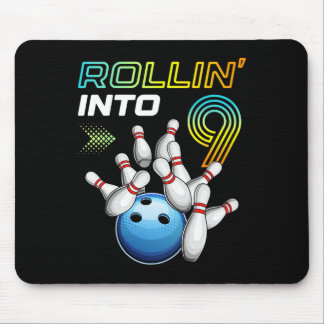 Rollin Into 9 Retro Bowling Birthday Party 9th Bir Mouse Pad