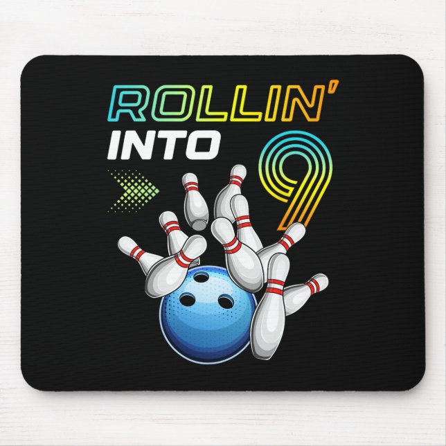 Rollin Into 9 Retro Bowling Birthday Party 9th Bir Mouse Pad (Front)