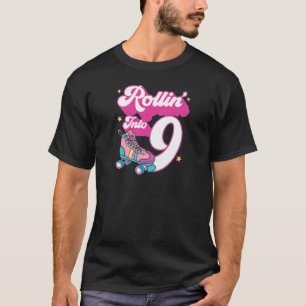 Rollin' Into 9 Roller Skating 9Th Birthday Bday Gi T-Shirt