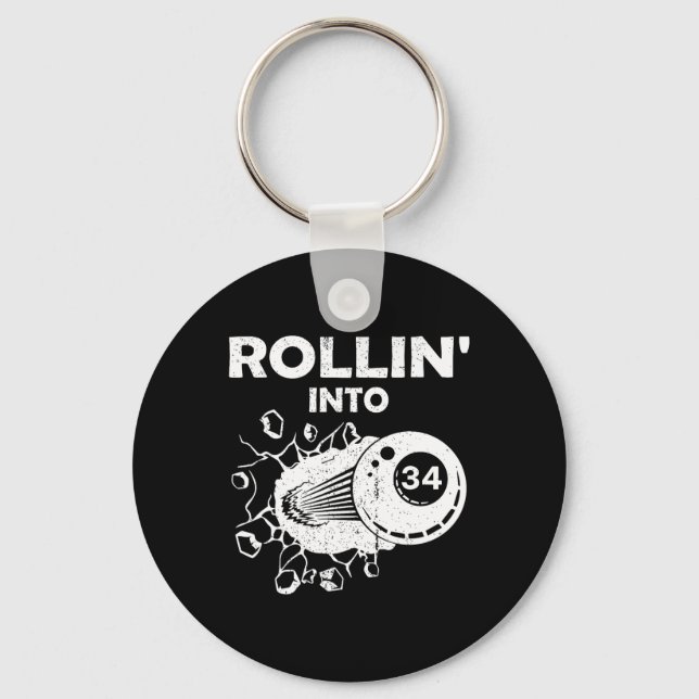 Rollin Into &#  Billiards &# th Birthday Flaming Key Ring (Front)