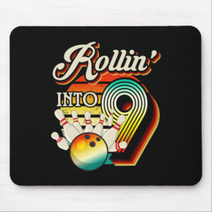 Rollin Into Bowling 9 Year Old Retro Birthday 9th Mouse Pad