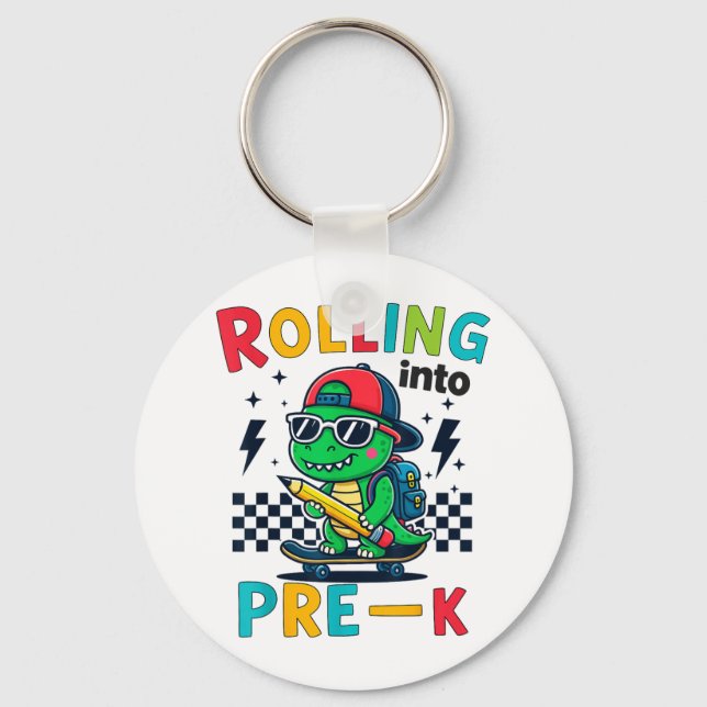 Rollin Into Pre K Dinosaur First Day Pre-k Im Read Key Ring (Front)