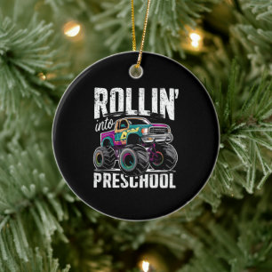 Rollin' Into Preschool Monster Truck Back to Schoo Ceramic Ornament